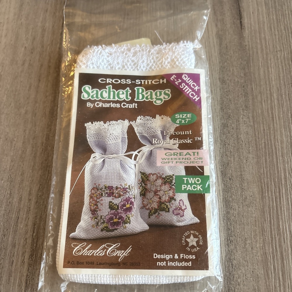 Charles Craft Cross Stitch Sachet Bags 2 Pack White 4x7 14 Count Aida 2636652